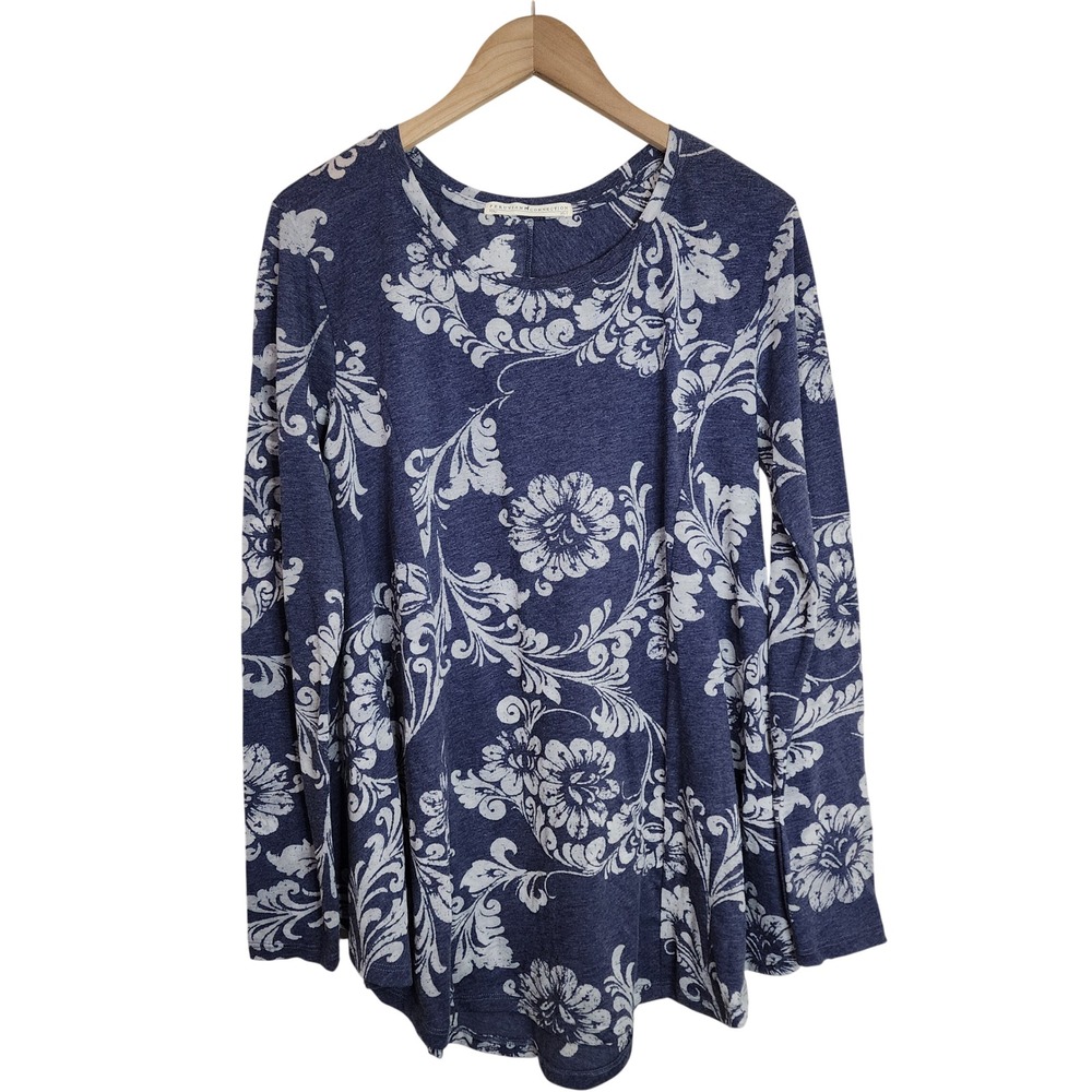 Peruvian Connection Shirt Top‎ Women's Small Floral Long Sleeve Blue